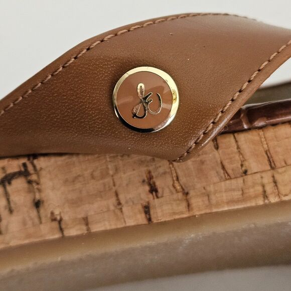 Sam Edelman Tanya Sandals Womens 8.5 M Brown Thong Flip Flop Cork Wedge Heel - Picture 5 of 10